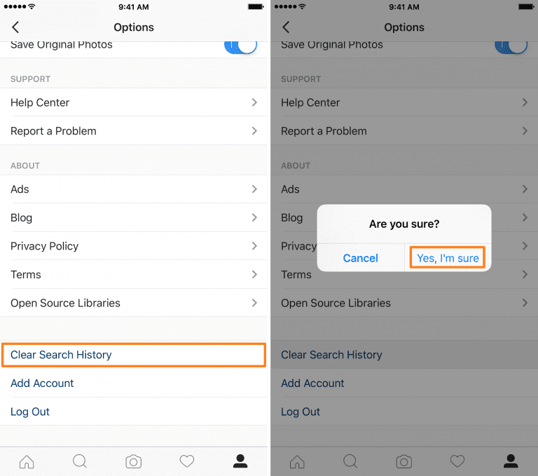 Instagram clear search history