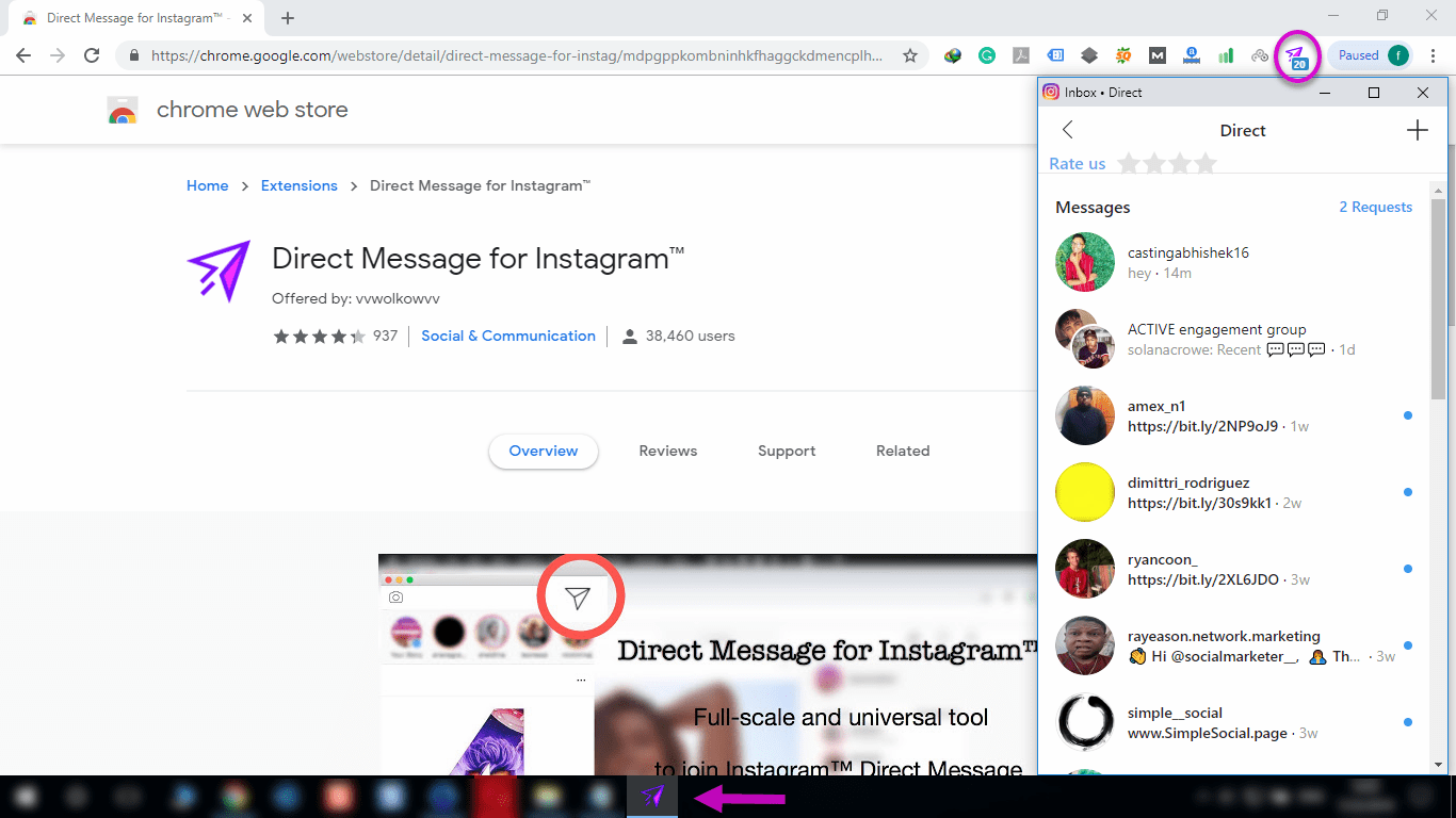 Direct MEssage for Instagram chrome extension