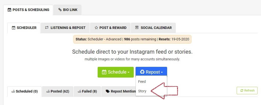 how to repost a video on Instagram story with aischedul 2