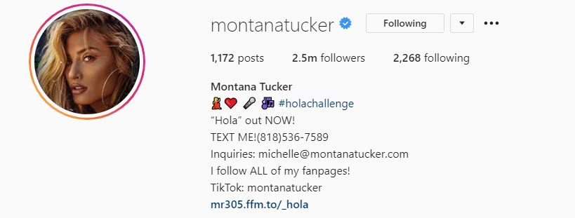 Instagram bio of Montana Tucker who is an Instagram dancer