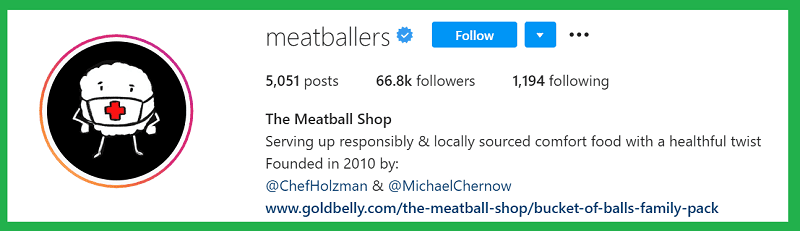 the caption of The meatball shop Instagram page