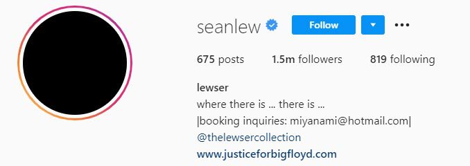Instagram bio of sean lew who is an Instagram dancer