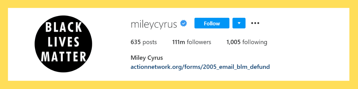 Miley Cyrus Instagram page