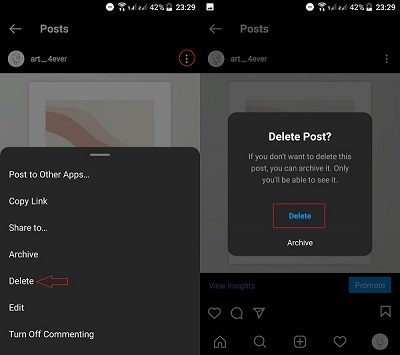 How to delete an Instagram post