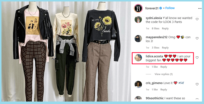 Forever21 influencer marketing on Instagram page