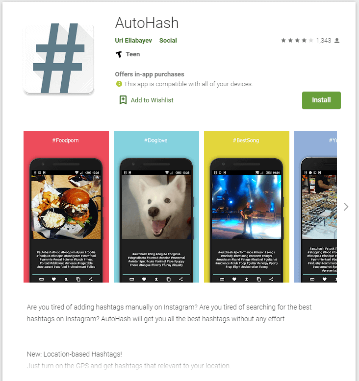 AutoHash in Play store which is an Instagram Hashtag app