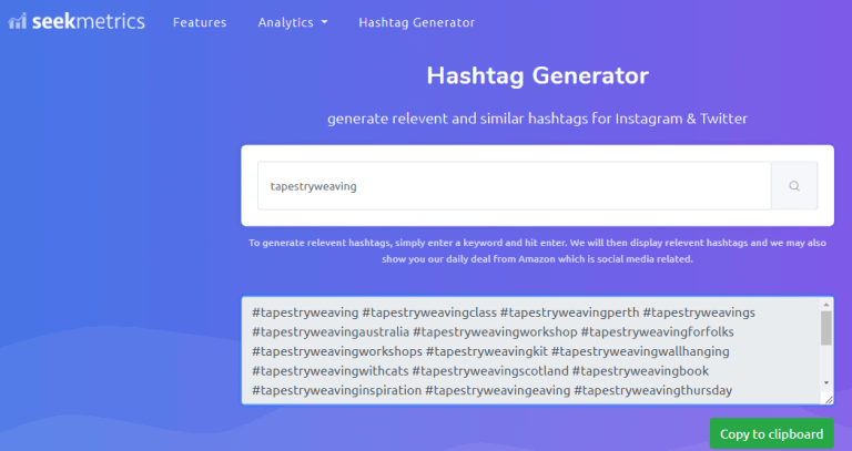 Use SeekMetrics for your Instagram Hashtags