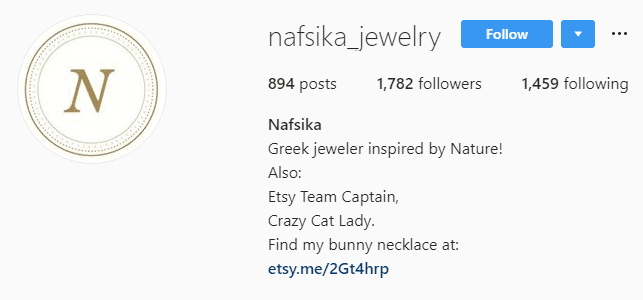 Etsy link in Instagram Bio