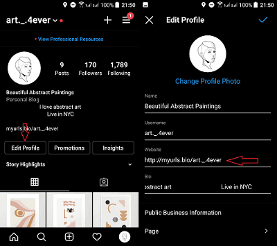 Add URL in Instagram Bio