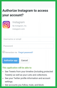 Screenshot of Instagram setting to link Instagram to twitter