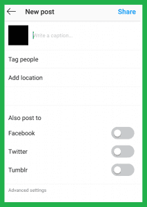 Screenshot of Instagram new post