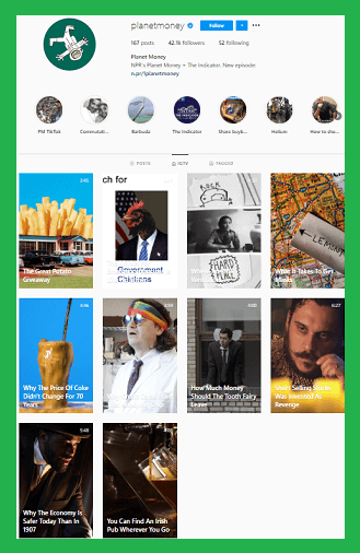 IGTV videos on Planet Money Podcast Instagram page