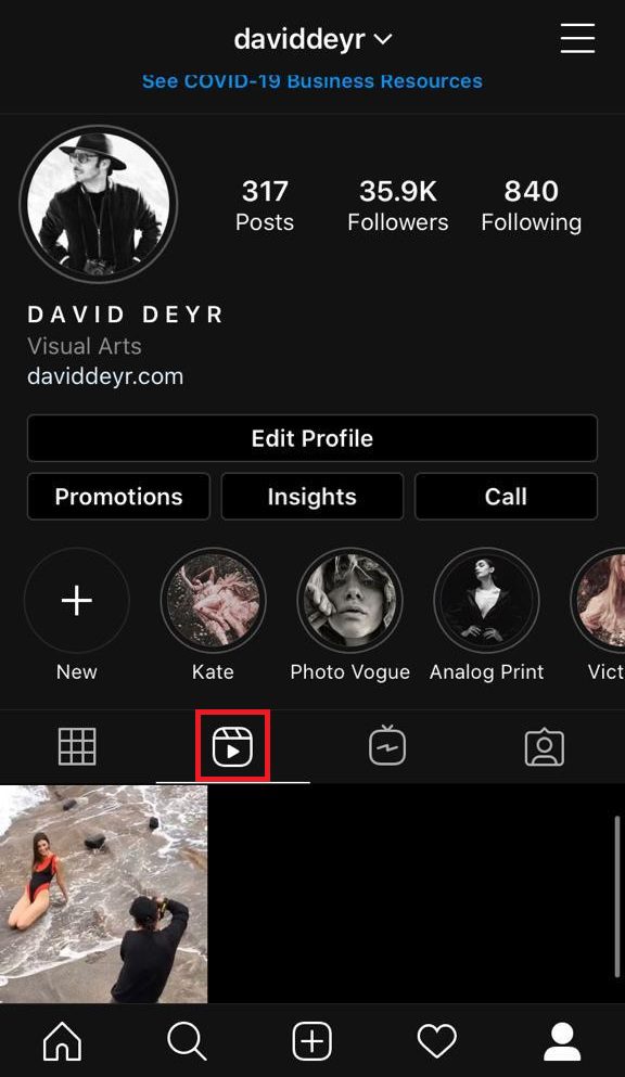 Instagram Reels Button on Instagram Profile