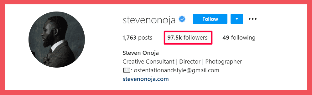 Number of following on Instagram