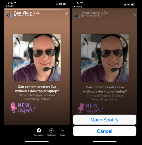 Share Spotify podcast on Instagram story
