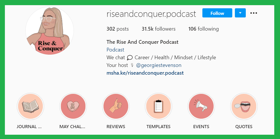 Rise & Conquer Podcast Instagram bio