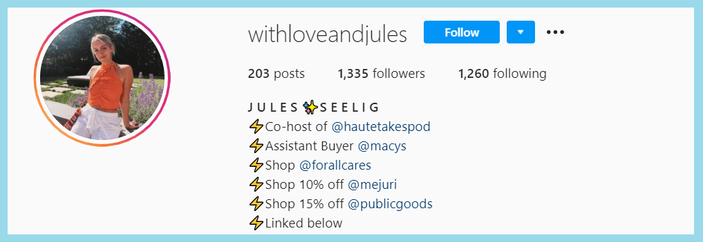 With Love and Jules Instagram Bio