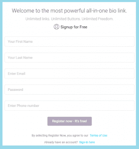 MyURL Sign up form