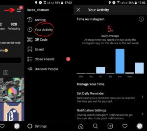 Instagram activity log