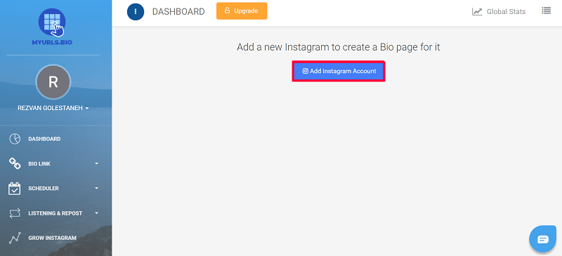 Myurls add account button