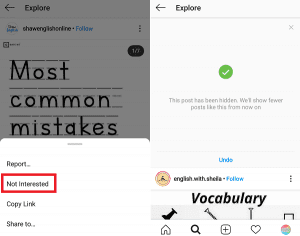 Make posts hidden on Instagram Explore page settings