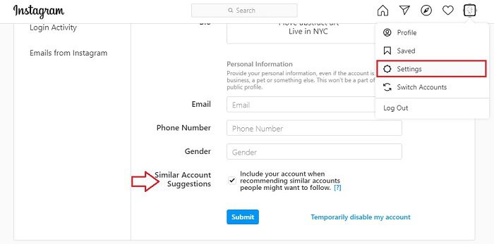 Turn off Instagram similar account suggestions