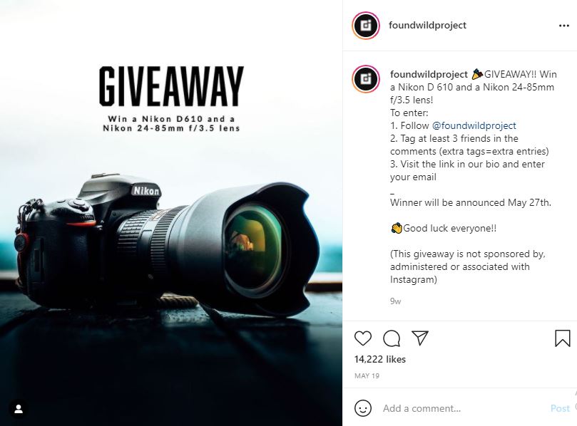 Running Instagram contest can help you grow Instagram followers organically.