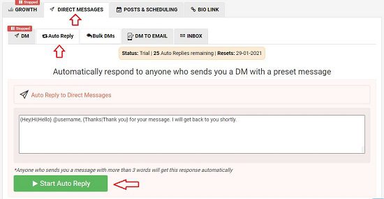 Auto Reply to Direct Messages via AiGrow