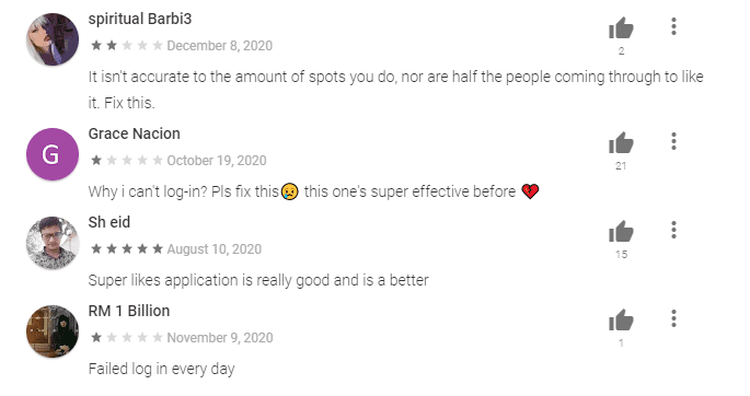 Comments shows no one can ever log in super likes for Instagram