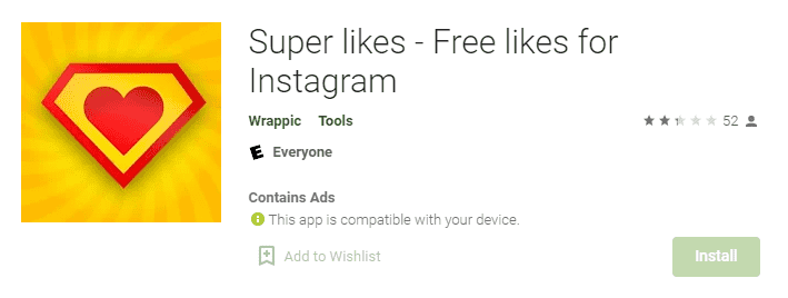 Rating of super likes for Instagram is low (2.1 out of 5)