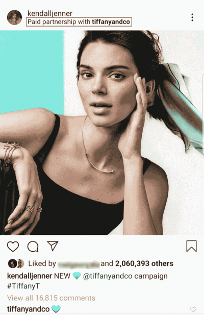 branded content of kendell jenner on Instagram