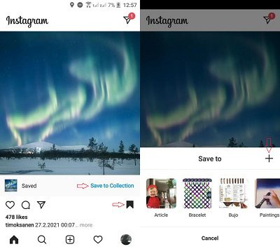 Save Instagram posts on a mobile