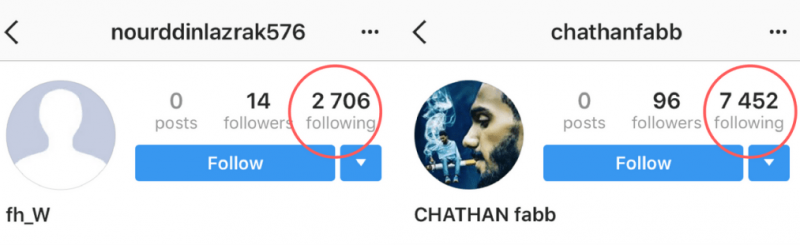 Instagram user with -100 followers and +2700 followings