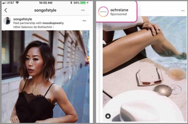 above branded content on Instagram "paid partnership to " appear
