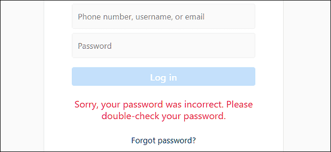 Instagram login error of "incorrect password"