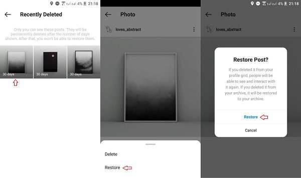 Restore deleted Instagram posts