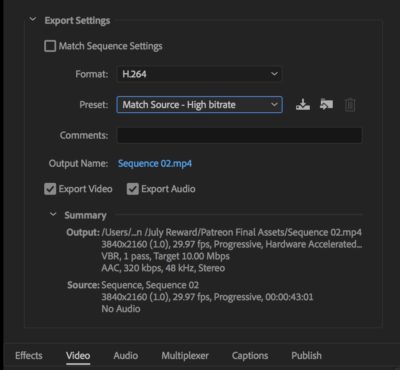 igtv export settings premiere 