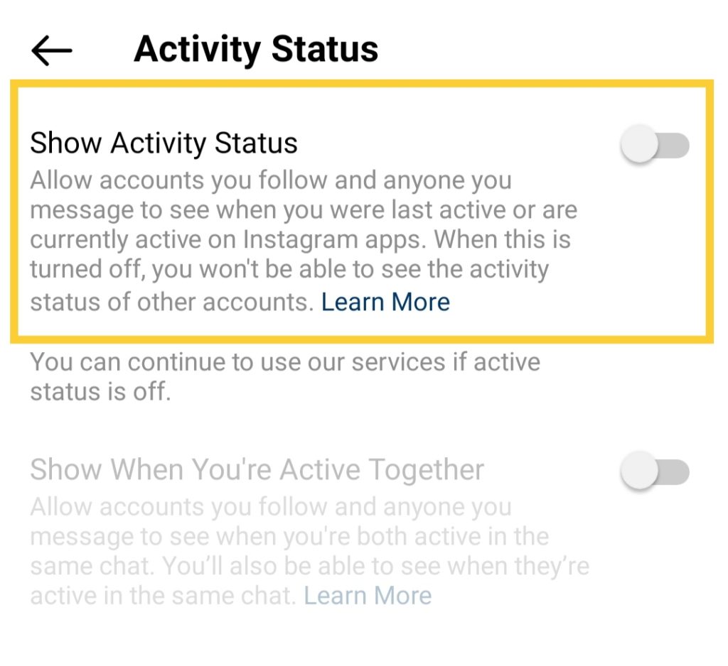 turn off instagram activity status