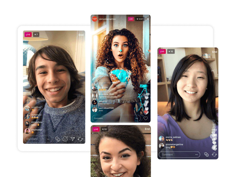 Multiple screens hosting an Instagram Live session