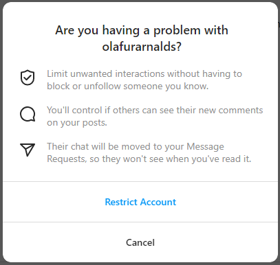 restrict an Instagram account