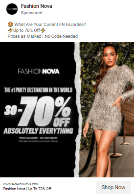 Fashion Nova Facebook ad examples