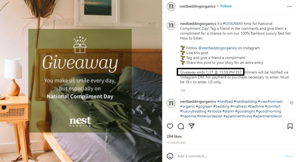 Instagram giveaway rules