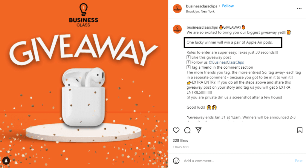 Instagram giveaway rules