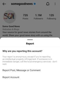 report an account on Instagram
