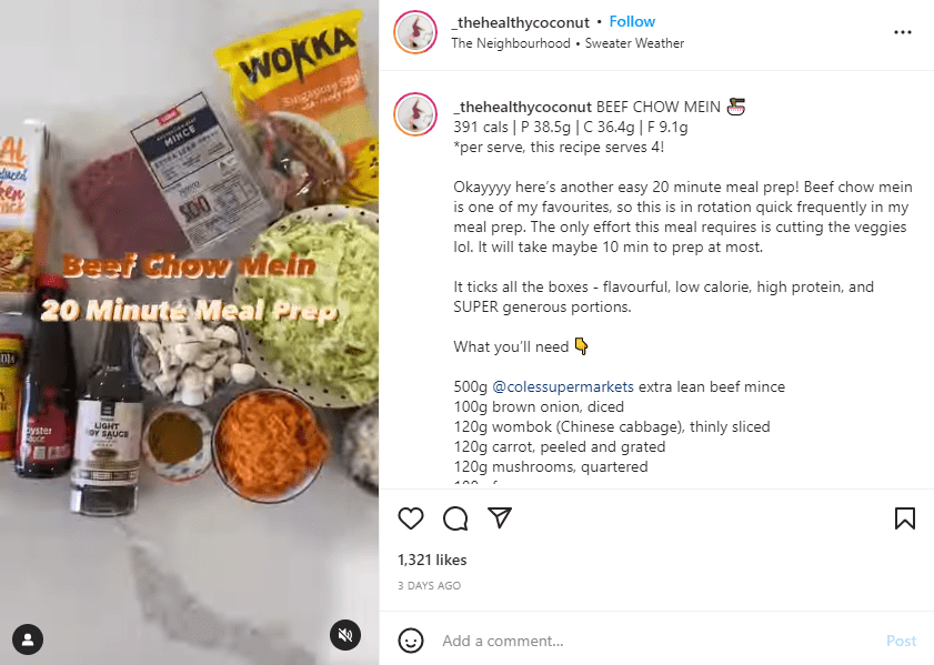 fitness Instagram post ideas; Meal preps