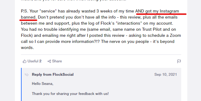 Flock Social Trustpilot review