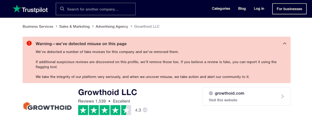 Growthoid on Trustpilot website