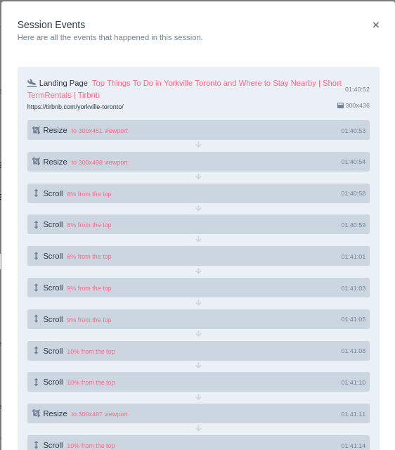 Visitor's Interaction History on WatchThemLive