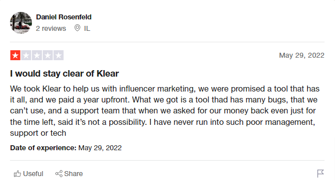 Klear influencer marketplace reviews