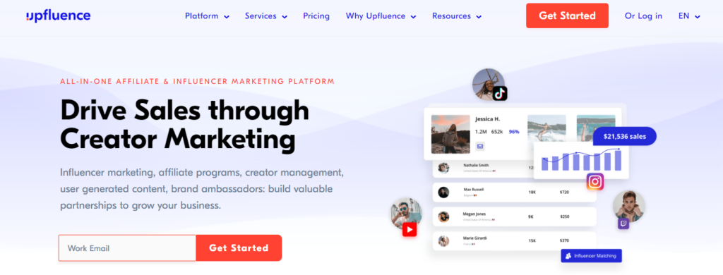 Upfluence Influencer Marketplace Dashboard